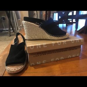 Black suede wedges- worn once.  Perfect condition!